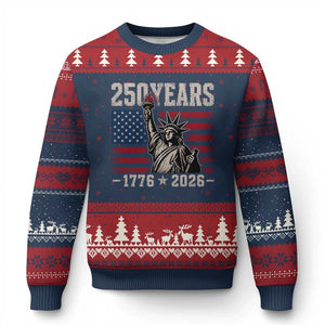USA Independence 250th Anniversary Ugly Christmas Sweater Patriotic Lady Liberty American Flag 250 Years 1776 2026 TS10 Navy Red Print Your Wear