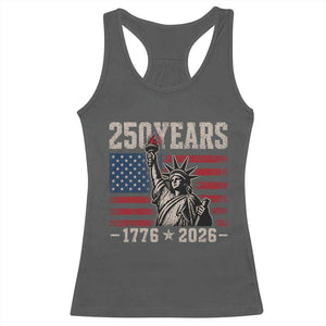 USA Independence 250th Anniversary Racerback Tank Top Patriotic Lady Liberty American Flag 250 Years 1776 2026 TS10 Dark Heather Print Your Wear