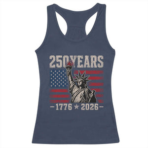 USA Independence 250th Anniversary Racerback Tank Top Patriotic Lady Liberty American Flag 250 Years 1776 2026 TS10 Navy Print Your Wear