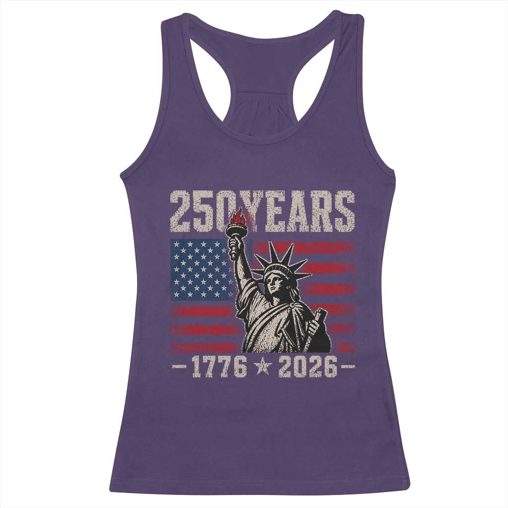 USA Independence 250th Anniversary Racerback Tank Top Patriotic Lady Liberty American Flag 250 Years 1776 2026 TS10 Purple Print Your Wear