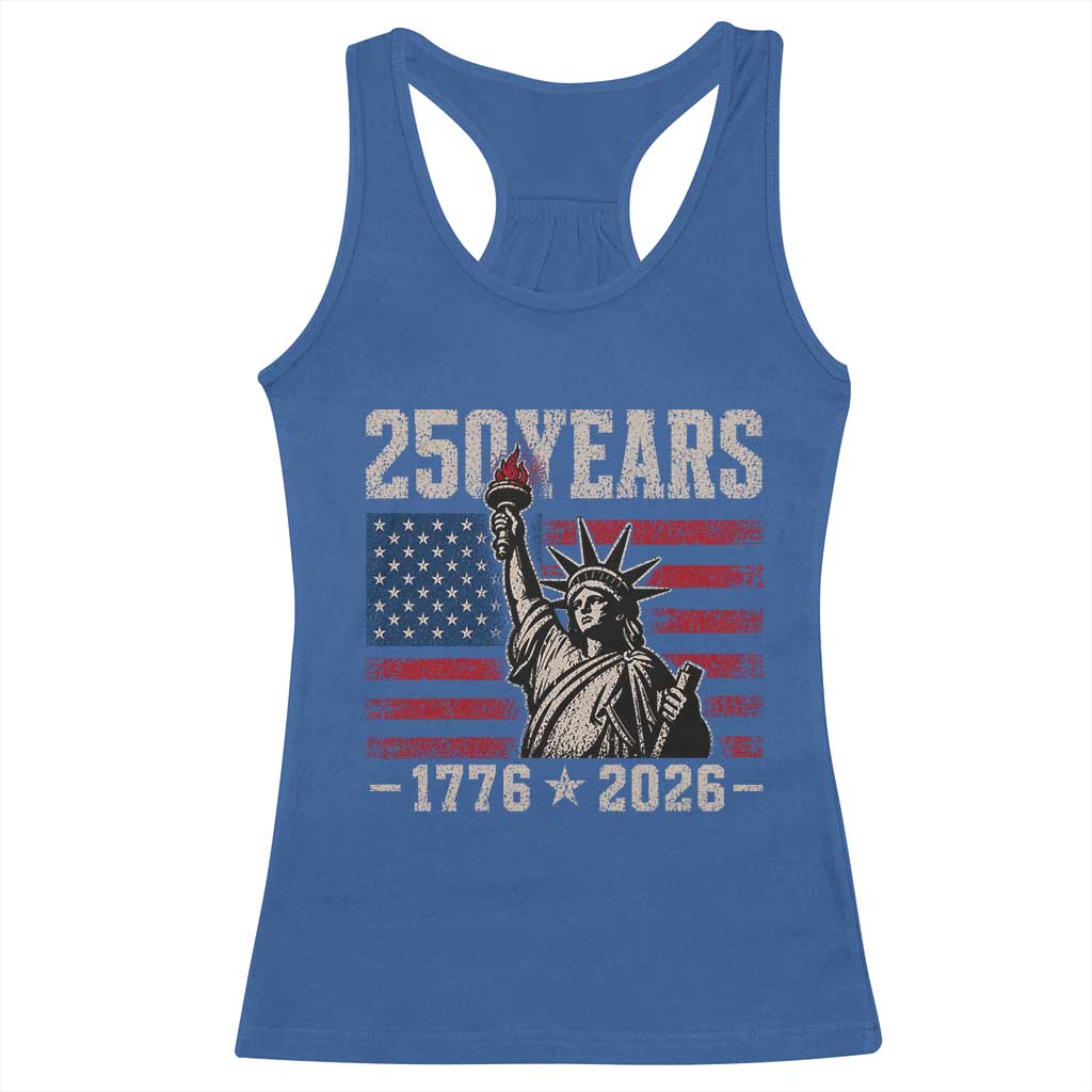 USA Independence 250th Anniversary Racerback Tank Top Patriotic Lady Liberty American Flag 250 Years 1776 2026 TS10 Royal Blue Print Your Wear