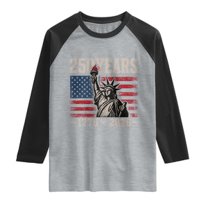 USA Independence 250th Anniversary Raglan Shirt Patriotic Lady Liberty American Flag 250 Years 1776 2026 TS10 Heather Gray Black Print Your Wear