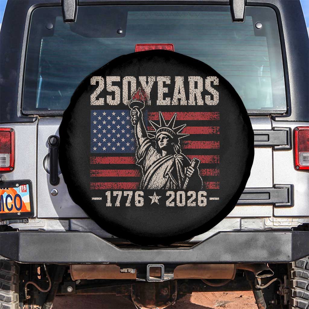 USA Independence 250th Anniversary Spare Tire Cover Patriotic Lady Liberty American Flag 250 Years 1776 2026 TS10 No hole Black Print Your Wear