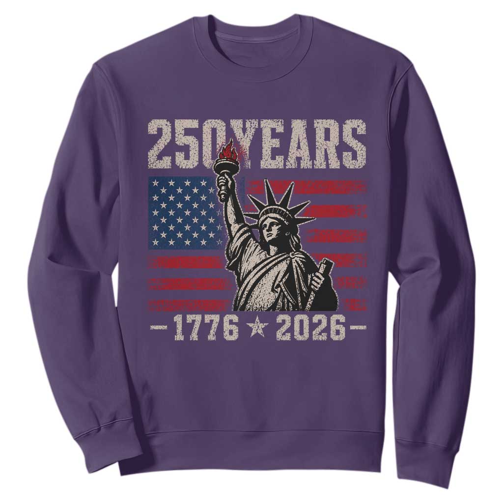 USA Independence 250th Anniversary Sweatshirt Patriotic Lady Liberty American Flag 250 Years 1776 2026 TS10 Purple Print Your Wear
