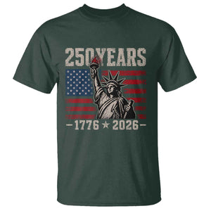 USA Independence 250th Anniversary T Shirt Patriotic Lady Liberty American Flag 250 Years 1776 2026 TS10 Dark Forest Green Print Your Wear