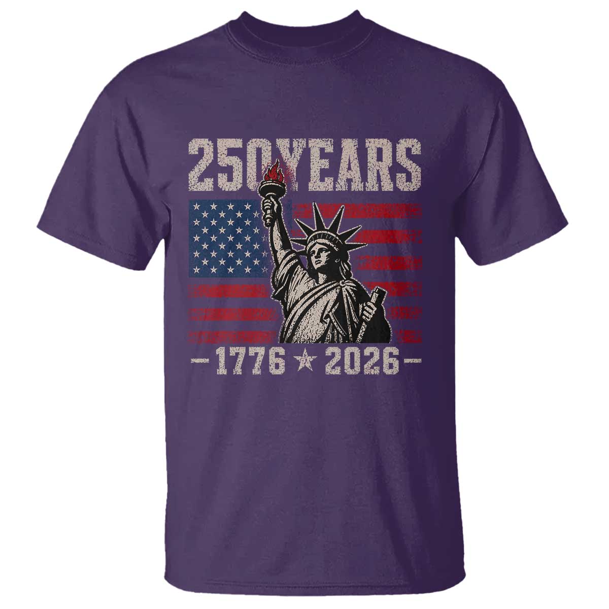 USA Independence 250th Anniversary T Shirt Patriotic Lady Liberty American Flag 250 Years 1776 2026 TS10 Purple Print Your Wear