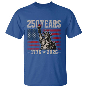 USA Independence 250th Anniversary T Shirt Patriotic Lady Liberty American Flag 250 Years 1776 2026 TS10 Royal Blue Print Your Wear