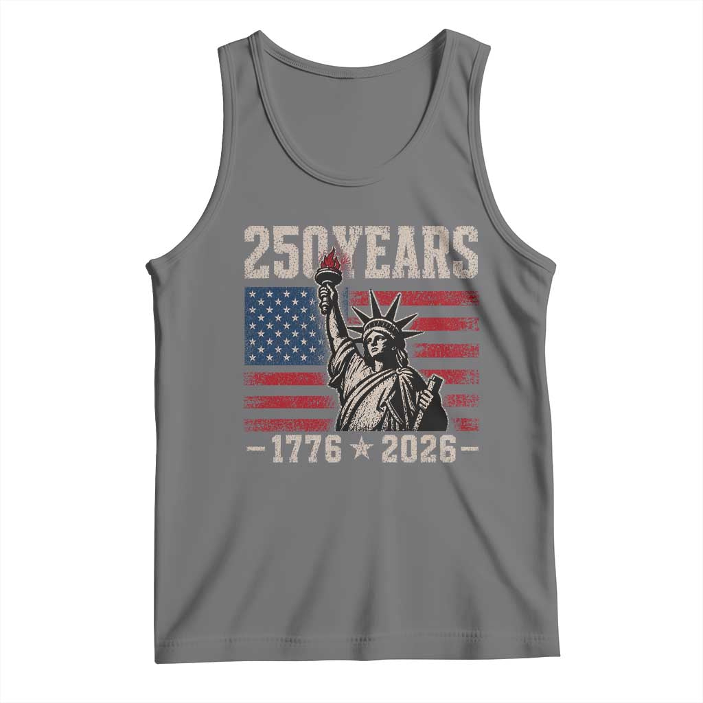 USA Independence 250th Anniversary Tank Top Patriotic Lady Liberty American Flag 250 Years 1776 2026 TS10 Black Heather Print Your Wear