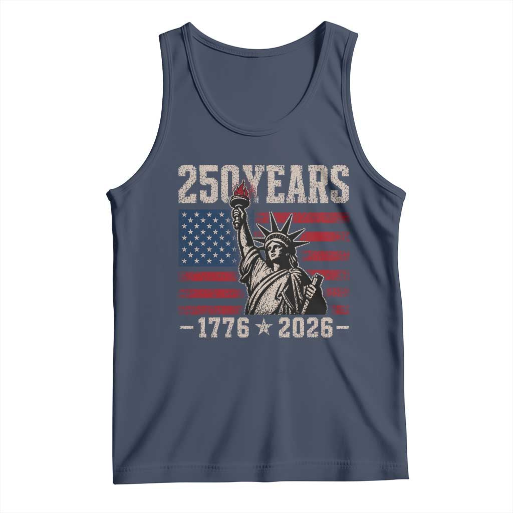 USA Independence 250th Anniversary Tank Top Patriotic Lady Liberty American Flag 250 Years 1776 2026 TS10 Navy Print Your Wear