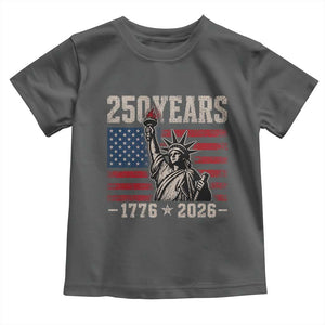 USA Independence 250th Anniversary Toddler T Shirt Patriotic Lady Liberty American Flag 250 Years 1776 2026 TS10 Dark Heather Print Your Wear