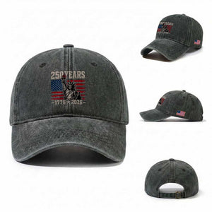 USA Independence 250th Anniversary Washed Cotton Baseball Cap Patriotic Lady Liberty American Flag 250 Years 1776 2026 TS10 Washed Cap Universal Fit Dark Green Print Your Wear