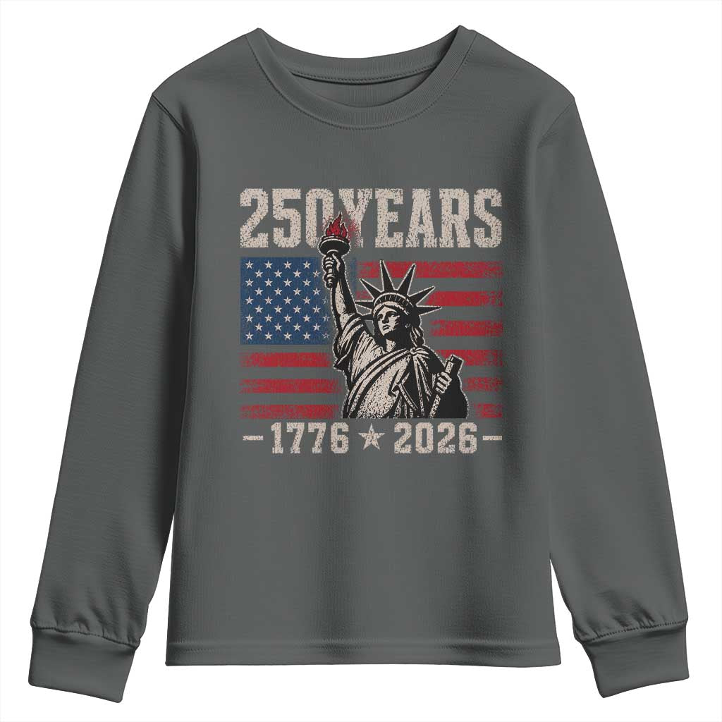 USA Independence 250th Anniversary Youth Sweatshirt Patriotic Lady Liberty American Flag 250 Years 1776 2026 TS10 Dark Heather Print Your Wear