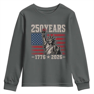 USA Independence 250th Anniversary Youth Sweatshirt Patriotic Lady Liberty American Flag 250 Years 1776 2026 TS10 Dark Heather Print Your Wear