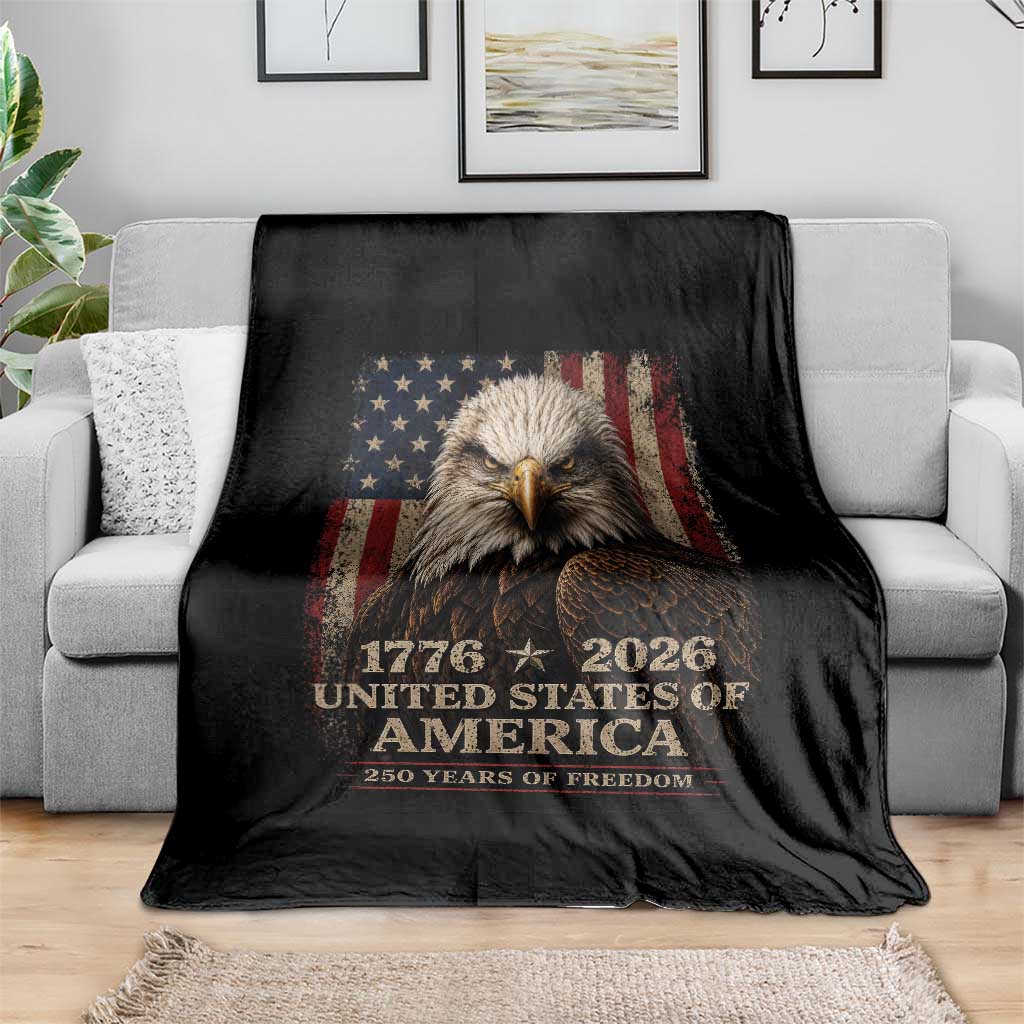 250 Anniversary USA Flag Throw Blanket Vintage Bald Eagle Patriotic 1776 2026 250 Years Birthday TS10 Print Your Wear