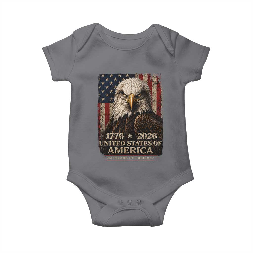 250 Anniversary USA Flag Baby Onesie Vintage Bald Eagle Patriotic 1776 2026 250 Years Birthday TS10 Charcoal Print Your Wear