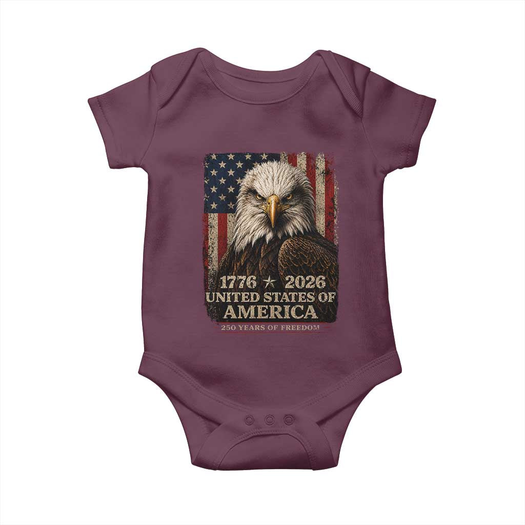 250 Anniversary USA Flag Baby Onesie Vintage Bald Eagle Patriotic 1776 2026 250 Years Birthday TS10 Maroon Print Your Wear