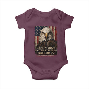 250 Anniversary USA Flag Baby Onesie Vintage Bald Eagle Patriotic 1776 2026 250 Years Birthday TS10 Maroon Print Your Wear
