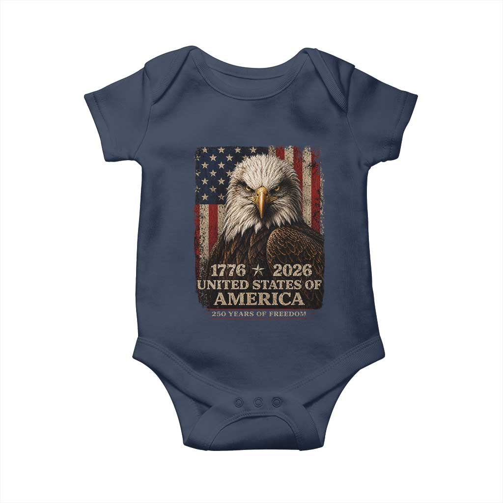 250 Anniversary USA Flag Baby Onesie Vintage Bald Eagle Patriotic 1776 2026 250 Years Birthday TS10 Navy Print Your Wear