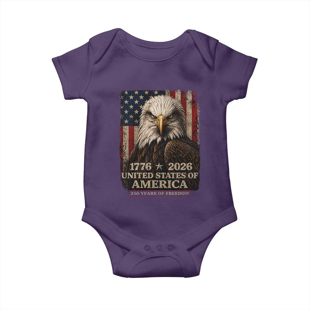 250 Anniversary USA Flag Baby Onesie Vintage Bald Eagle Patriotic 1776 2026 250 Years Birthday TS10 Purple Print Your Wear