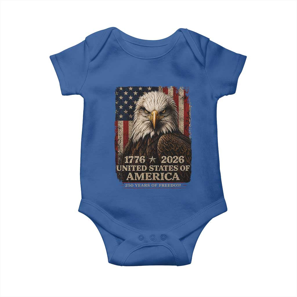 250 Anniversary USA Flag Baby Onesie Vintage Bald Eagle Patriotic 1776 2026 250 Years Birthday TS10 Royal Blue Print Your Wear