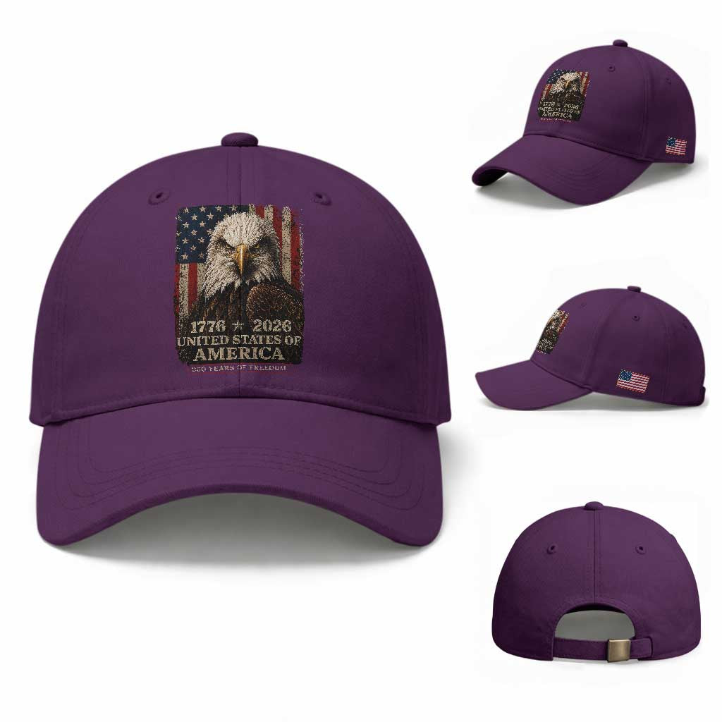 250 Anniversary USA Flag Baseball Cap Vintage Bald Eagle Patriotic 1776 2026 250 Years Birthday TS10 Baseball Cap Universal Fit Purple Print Your Wear