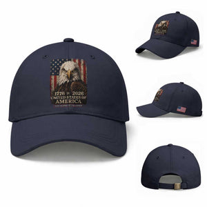250 Anniversary USA Flag Baseball Cap Vintage Bald Eagle Patriotic 1776 2026 250 Years Birthday TS10 Baseball Cap Universal Fit Navy Print Your Wear