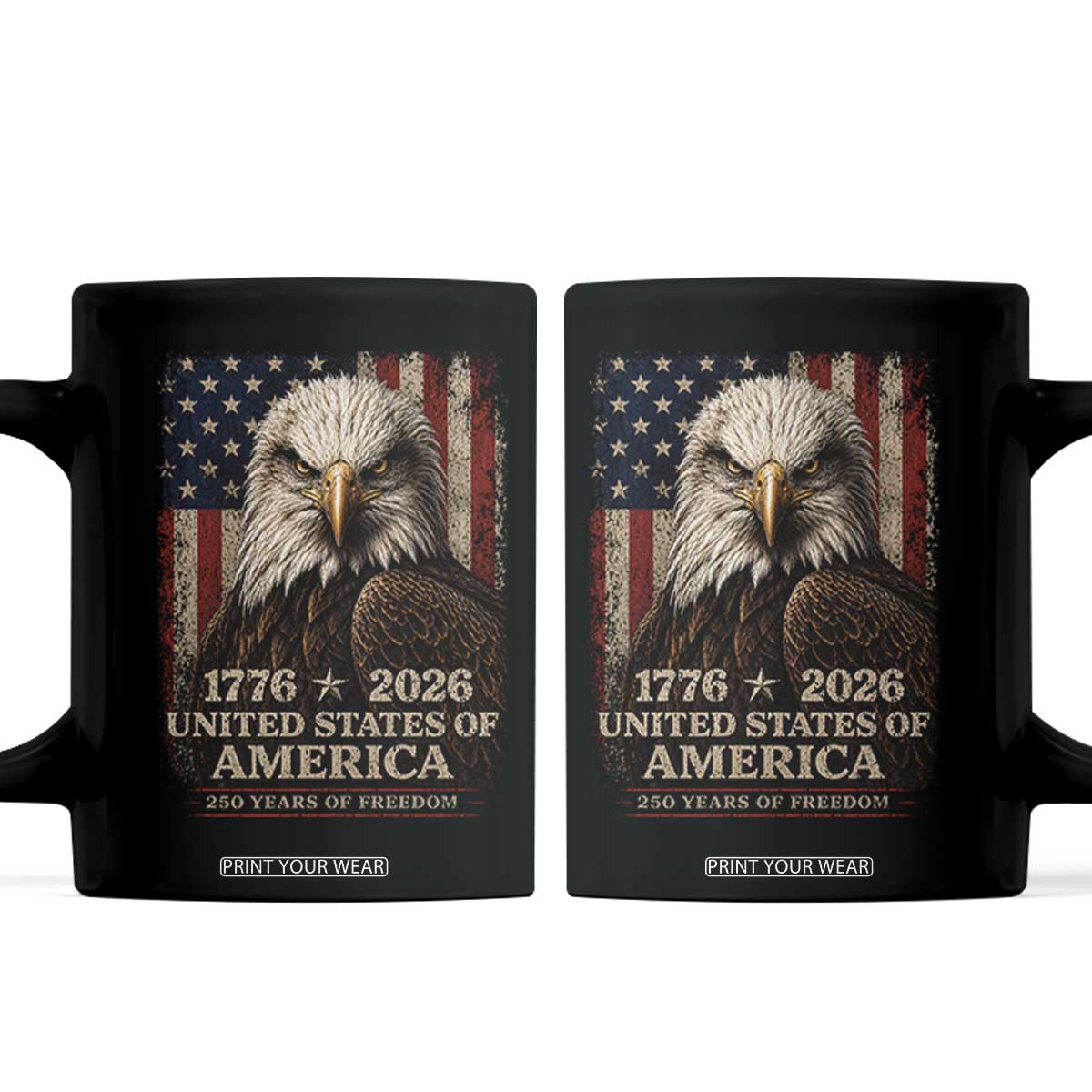 250 Anniversary USA Flag Coffee Mug Vintage Bald Eagle Patriotic 1776 2026 250 Years Birthday TS10 Black Print Your Wear