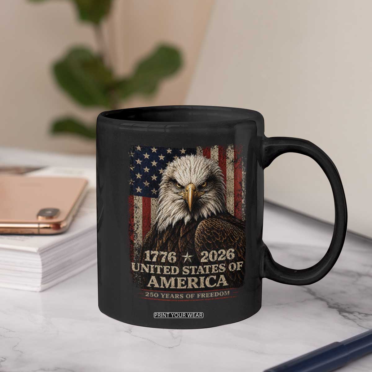 250 Anniversary USA Flag Coffee Mug Vintage Bald Eagle Patriotic 1776 2026 250 Years Birthday TS10 Print Your Wear