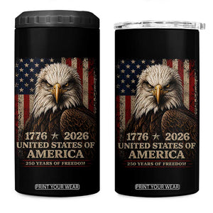 250 Anniversary USA Flag 4 in 1 Can Cooler Tumbler Vintage Bald Eagle Patriotic 1776 2026 250 Years Birthday TS10 One Size: 16 oz Black Print Your Wear