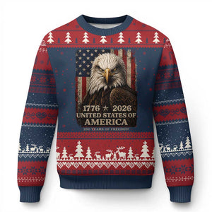 250 Anniversary USA Flag Ugly Christmas Sweater Vintage Bald Eagle Patriotic 1776 2026 250 Years Birthday TS10 Navy Red Print Your Wear