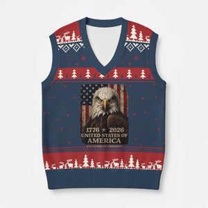 250 Anniversary USA Flag V-Neck Knit Sweater Vest Vintage Bald Eagle Patriotic 1776 2026 250 Years Birthday TS10 Navy Red Print Your Wear