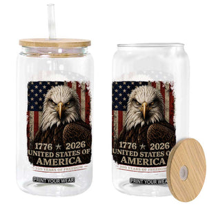 250 Anniversary USA Flag Glass Can Vintage Bald Eagle Patriotic 1776 2026 250 Years Birthday TS10 Print Your Wear