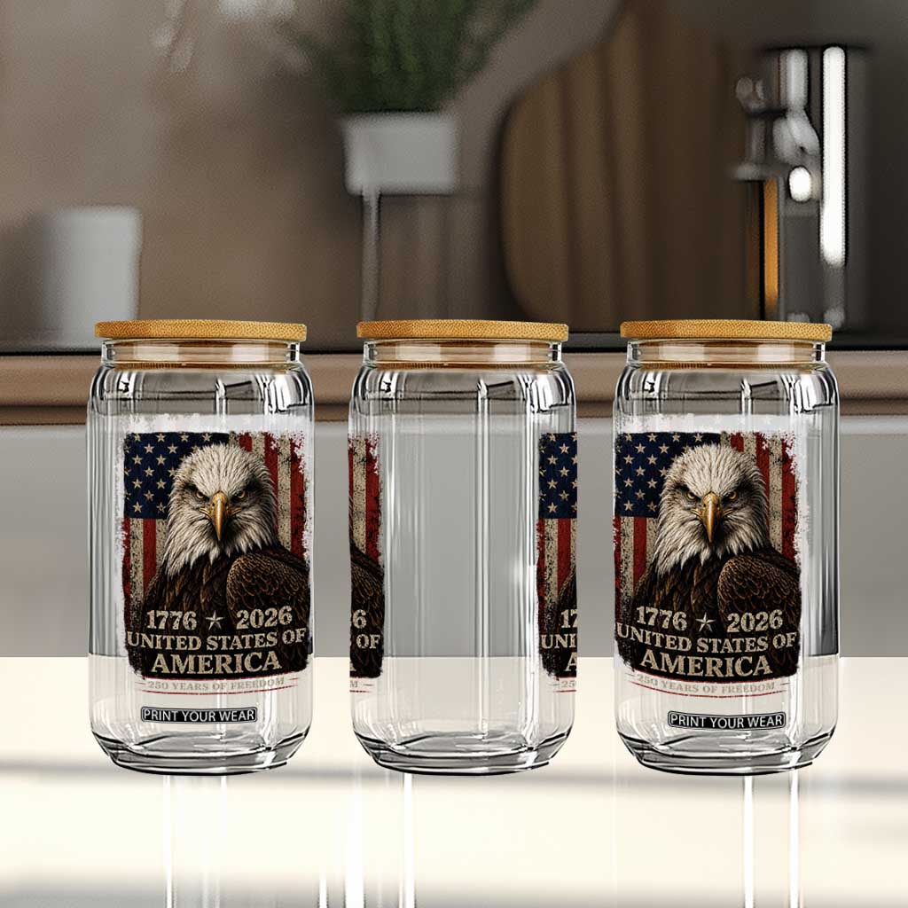 250 Anniversary USA Flag Glass Can Vintage Bald Eagle Patriotic 1776 2026 250 Years Birthday TS10 Print Your Wear
