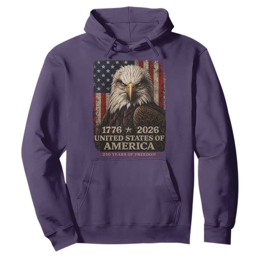 250 Anniversary USA Flag Hoodie Vintage Bald Eagle Patriotic 1776 2026 250 Years Birthday TS10 Purple Print Your Wear
