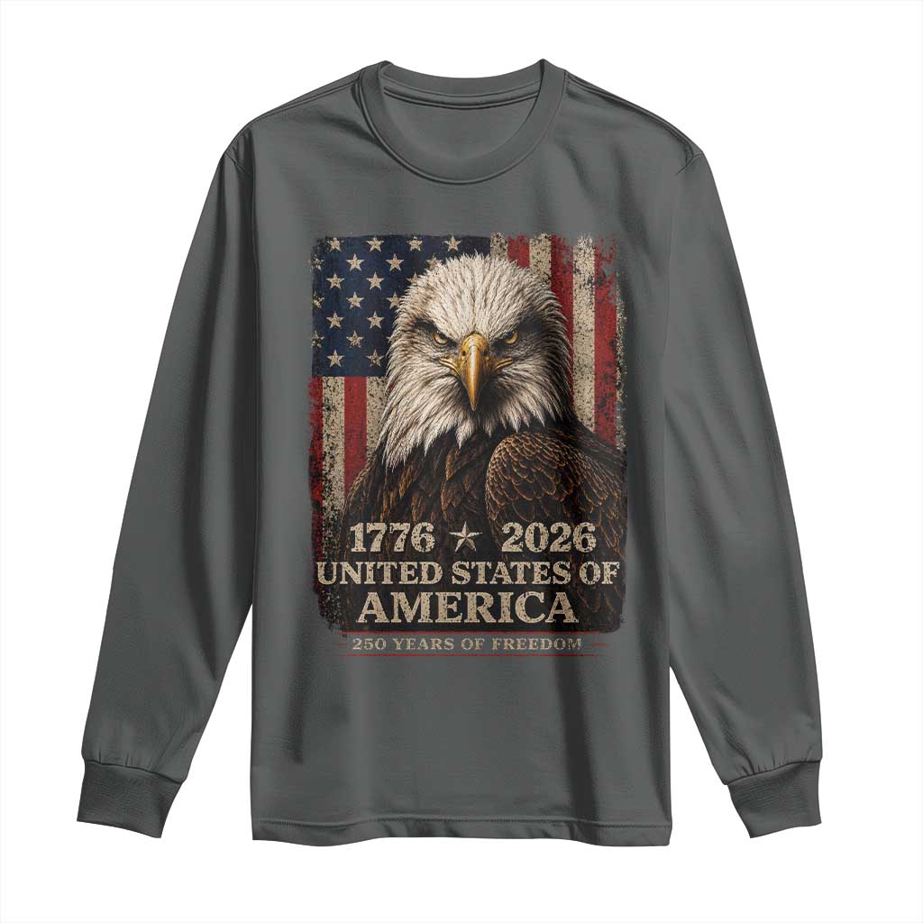 250 Anniversary USA Flag Long Sleeve Shirt Vintage Bald Eagle Patriotic 1776 2026 250 Years Birthday TS10 Dark Heather Print Your Wear