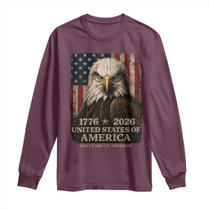 250 Anniversary USA Flag Long Sleeve Shirt Vintage Bald Eagle Patriotic 1776 2026 250 Years Birthday TS10 Maroon Print Your Wear