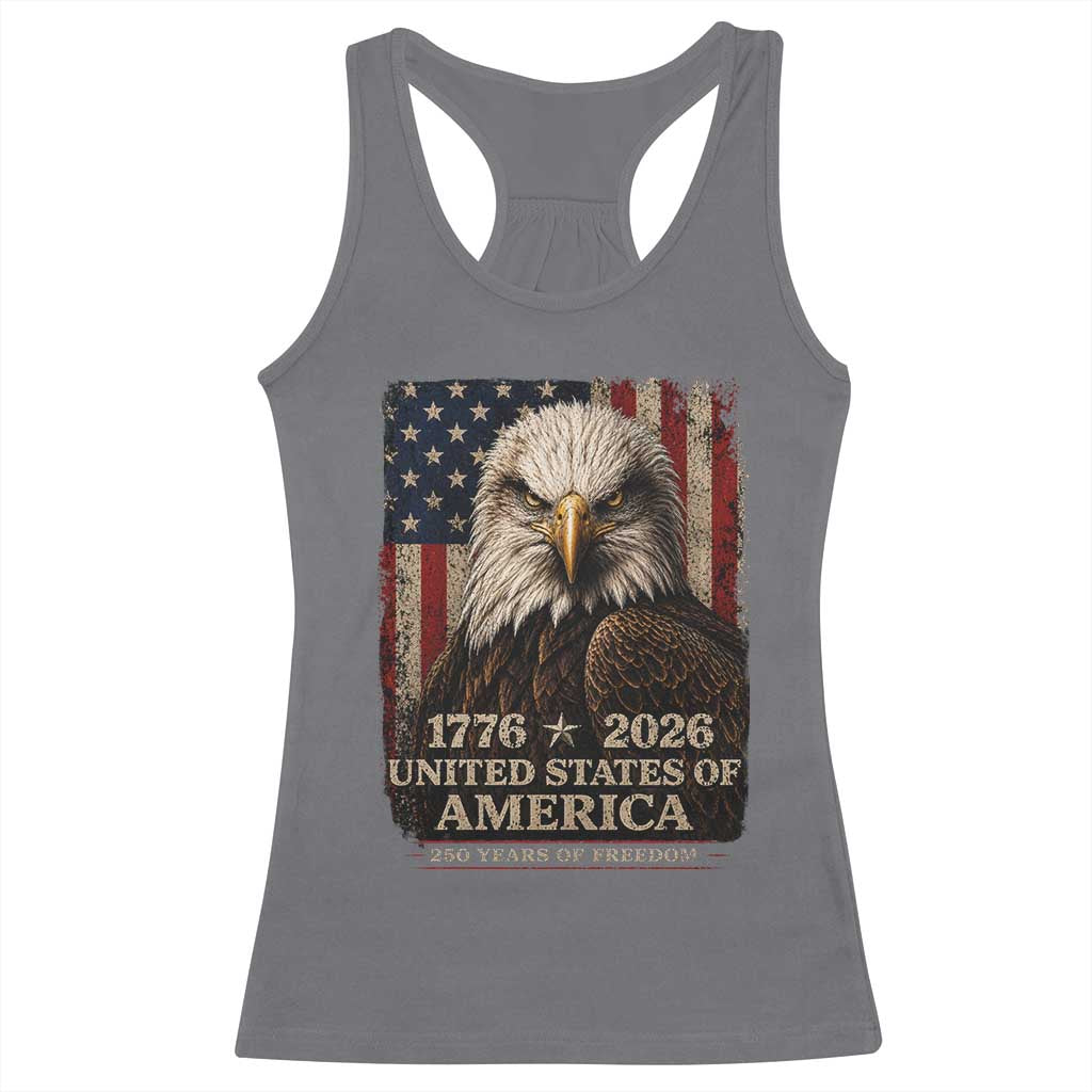 250 Anniversary USA Flag Racerback Tank Top Vintage Bald Eagle Patriotic 1776 2026 250 Years Birthday TS10 Charcoal Print Your Wear