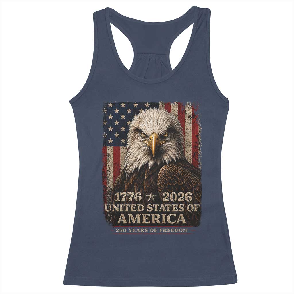 250 Anniversary USA Flag Racerback Tank Top Vintage Bald Eagle Patriotic 1776 2026 250 Years Birthday TS10 Navy Print Your Wear