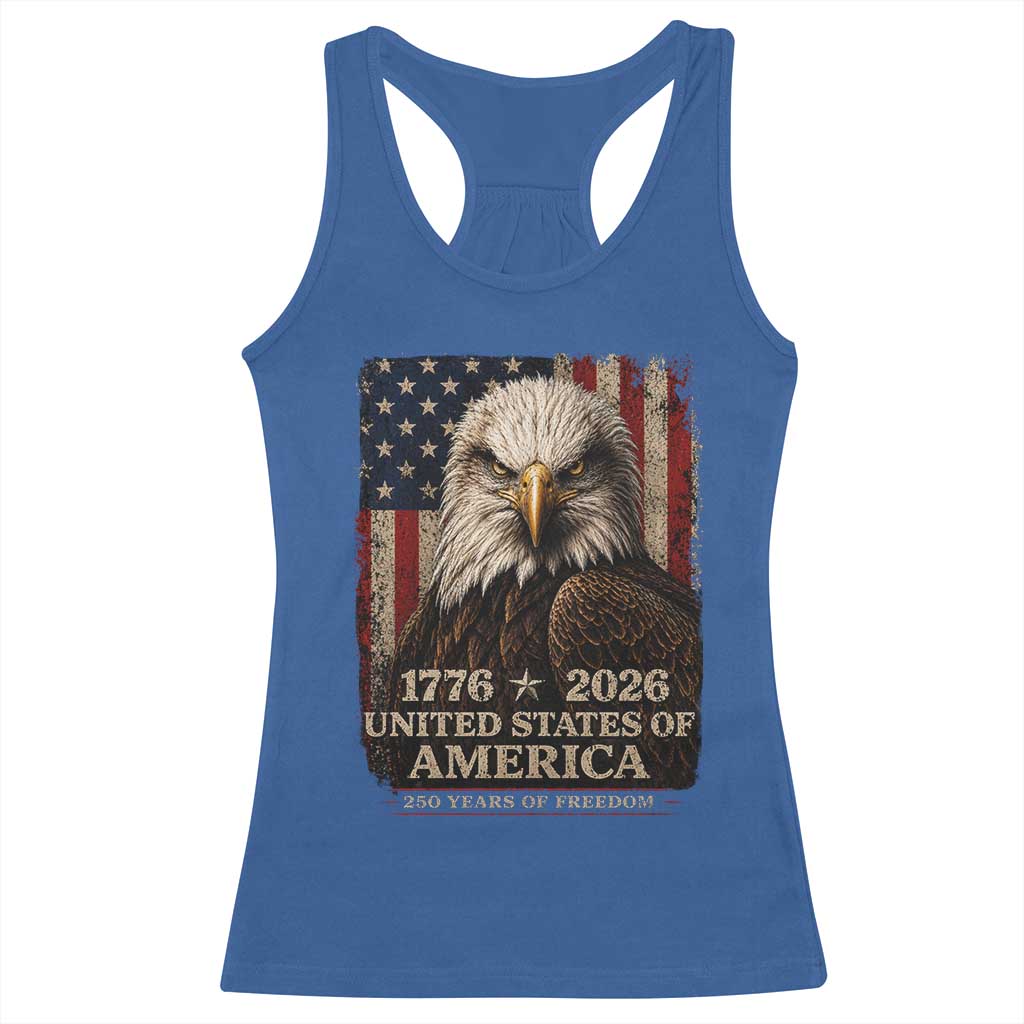 250 Anniversary USA Flag Racerback Tank Top Vintage Bald Eagle Patriotic 1776 2026 250 Years Birthday TS10 Royal Blue Print Your Wear