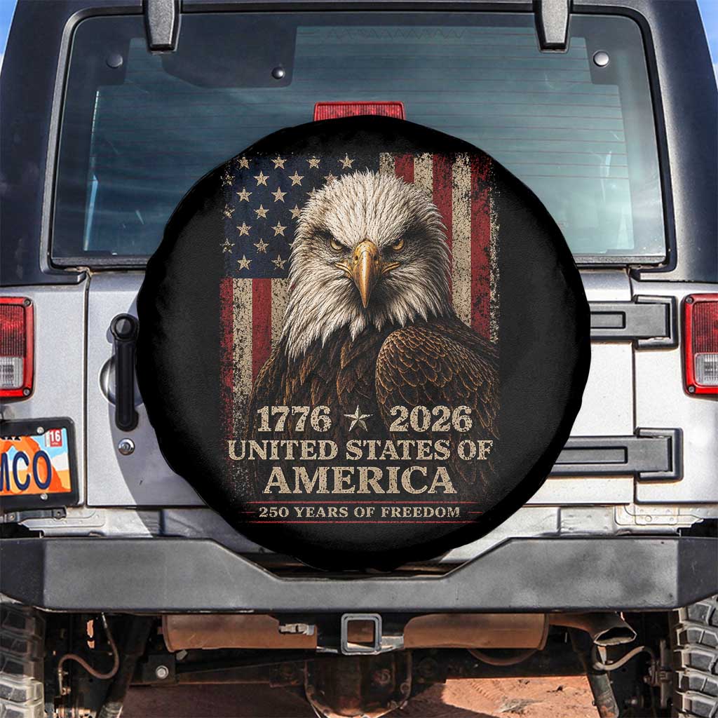 250 Anniversary USA Flag Spare Tire Cover Vintage Bald Eagle Patriotic 1776 2026 250 Years Birthday TS10 No hole Black Print Your Wear