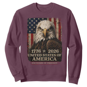 250 Anniversary USA Flag Sweatshirt Vintage Bald Eagle Patriotic 1776 2026 250 Years Birthday TS10 Maroon Print Your Wear