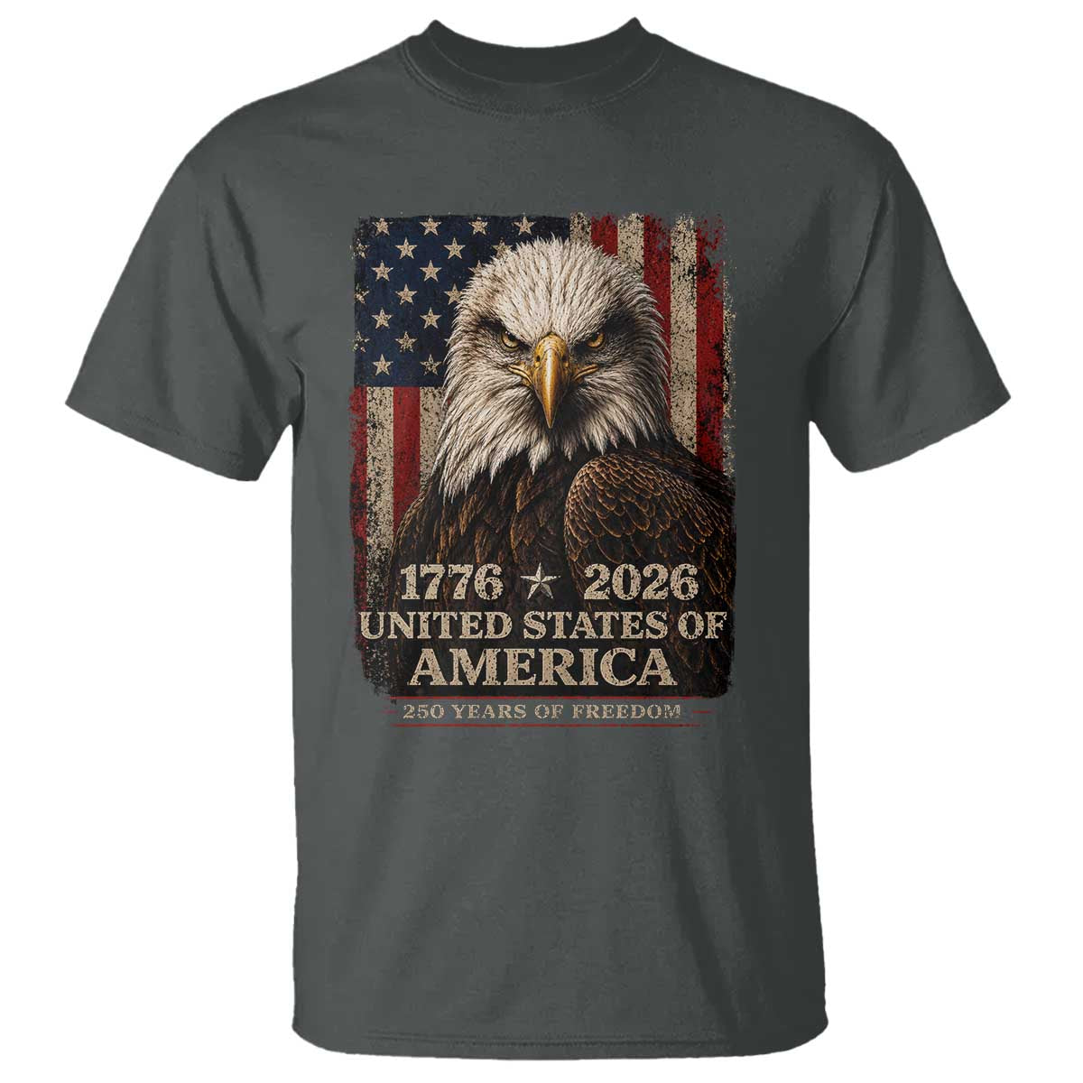 250 Anniversary USA Flag T Shirt Vintage Bald Eagle Patriotic 1776 2026 250 Years Birthday TS10 Dark Heather Print Your Wear