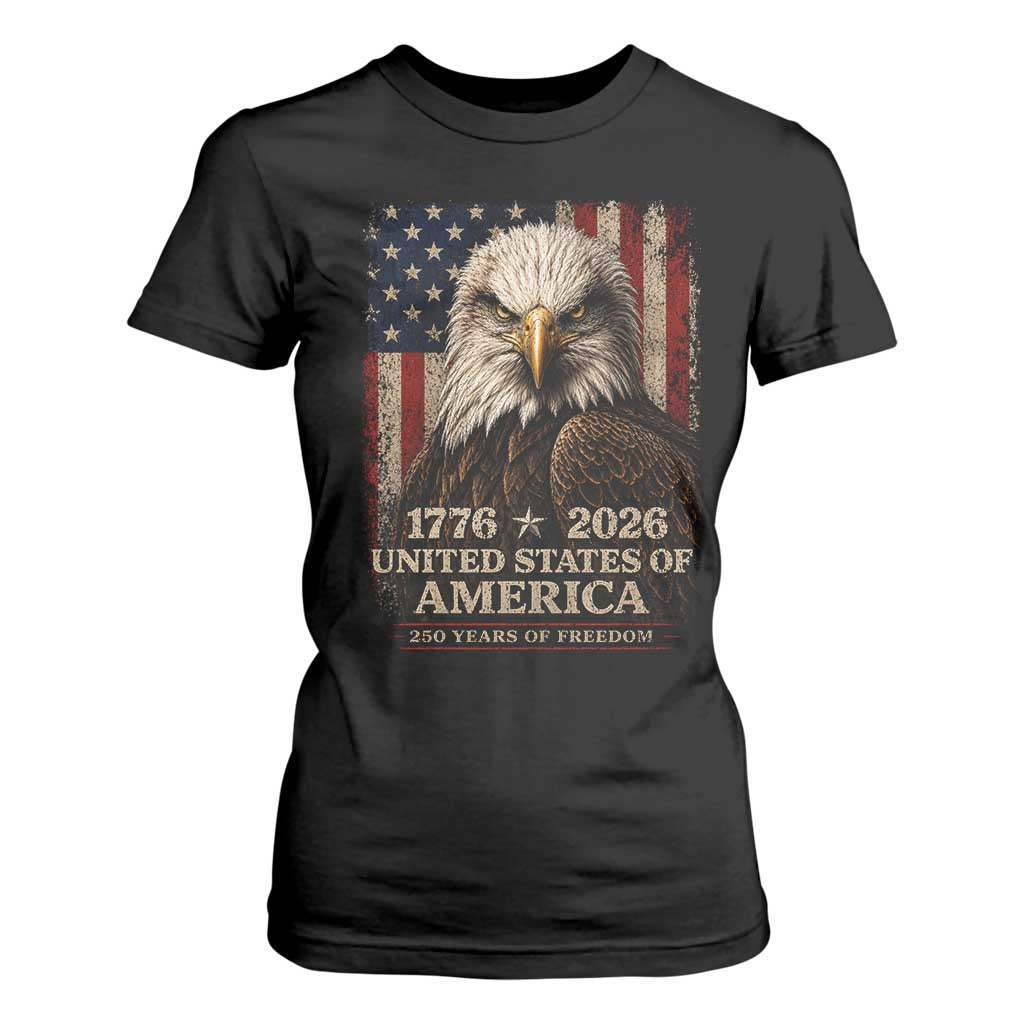 250 Anniversary USA Flag T Shirt For Women Vintage Bald Eagle Patriotic 1776 2026 250 Years Birthday TS10 Black Print Your Wear