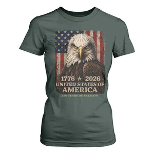 250 Anniversary USA Flag T Shirt For Women Vintage Bald Eagle Patriotic 1776 2026 250 Years Birthday TS10 Dark Forest Green Print Your Wear