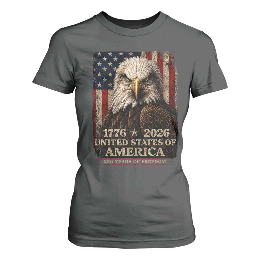 250 Anniversary USA Flag T Shirt For Women Vintage Bald Eagle Patriotic 1776 2026 250 Years Birthday TS10 Dark Heather Print Your Wear
