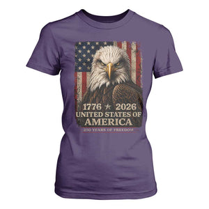 250 Anniversary USA Flag T Shirt For Women Vintage Bald Eagle Patriotic 1776 2026 250 Years Birthday TS10 Purple Print Your Wear