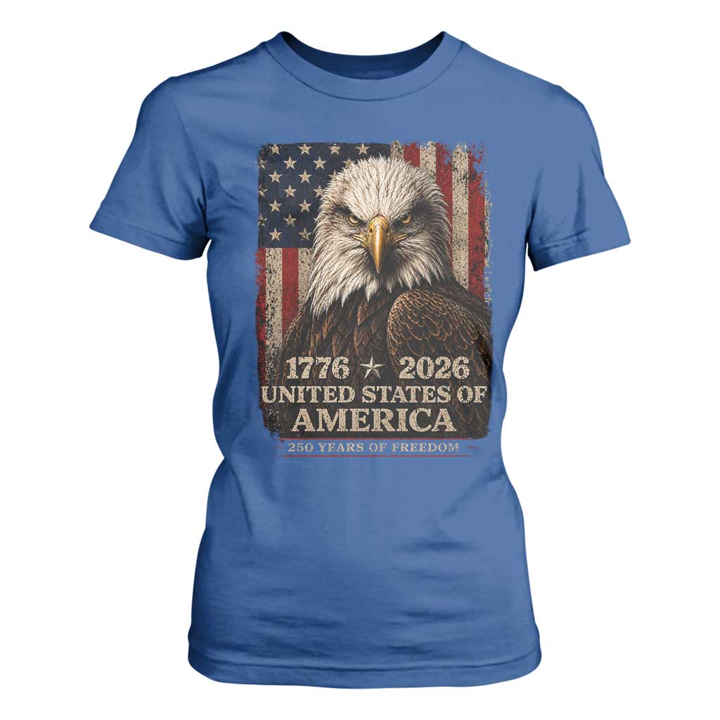 250 Anniversary USA Flag T Shirt For Women Vintage Bald Eagle Patriotic 1776 2026 250 Years Birthday TS10 Royal Blue Print Your Wear