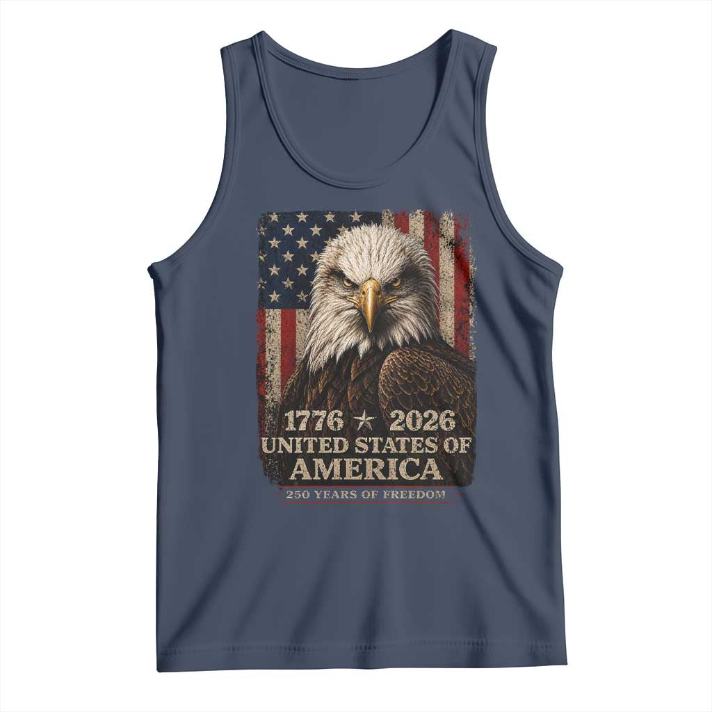 250 Anniversary USA Flag Tank Top Vintage Bald Eagle Patriotic 1776 2026 250 Years Birthday TS10 Navy Print Your Wear