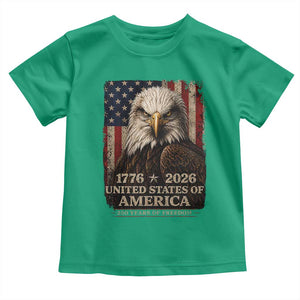 250 Anniversary USA Flag Toddler T Shirt Vintage Bald Eagle Patriotic 1776 2026 250 Years Birthday TS10 Irish Green Print Your Wear