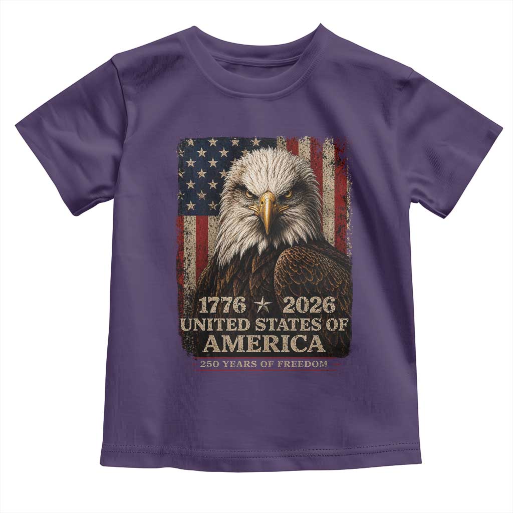 250 Anniversary USA Flag Toddler T Shirt Vintage Bald Eagle Patriotic 1776 2026 250 Years Birthday TS10 Purple Print Your Wear